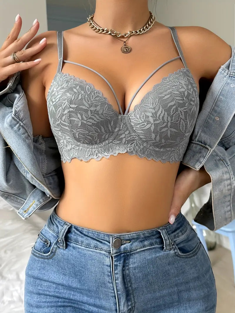 Contrast Lace Push Up Bra,