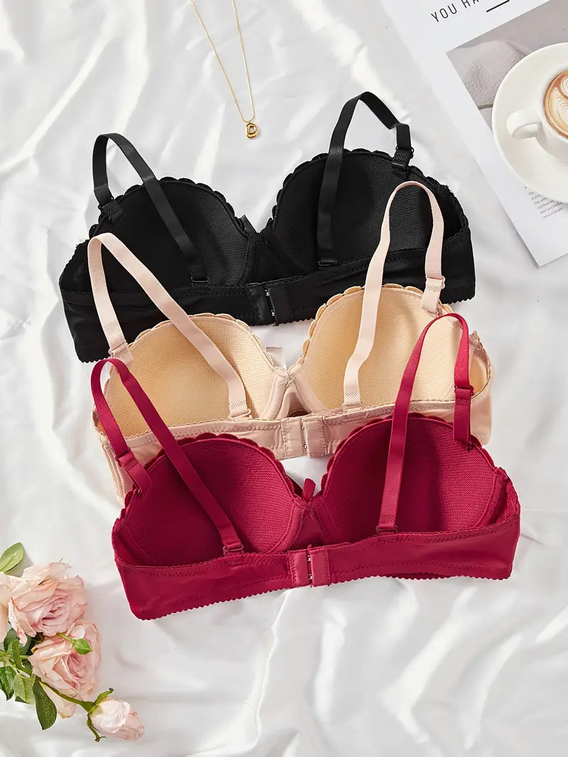 3pcs Sexy Medium Support Underwire Push Up Bras