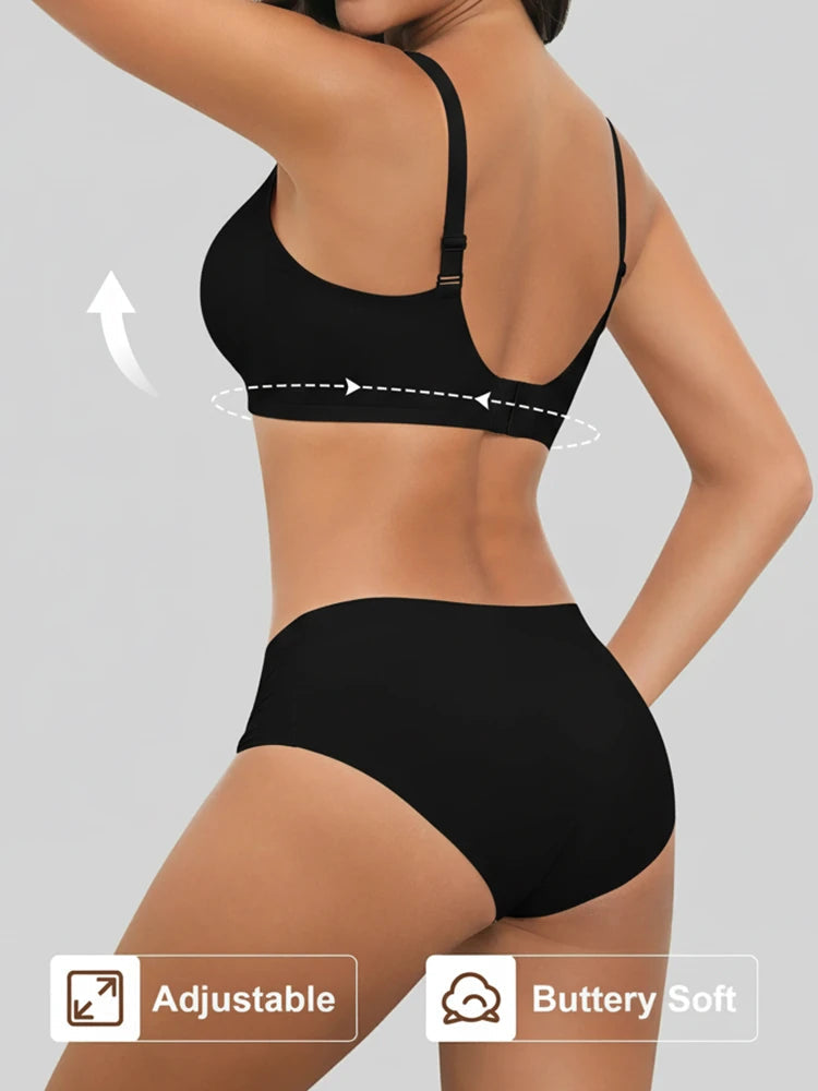 Pack of 2 Jelly Wireless Seamless Deep-V Push-Up Bra