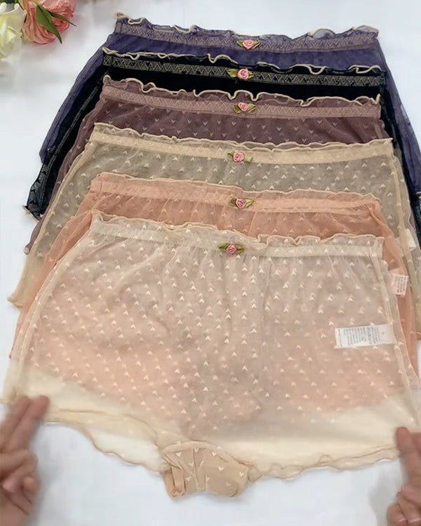 PACK OF 6: Multipack Women's Heart Lace Flower Decoration High Elastic Underwear