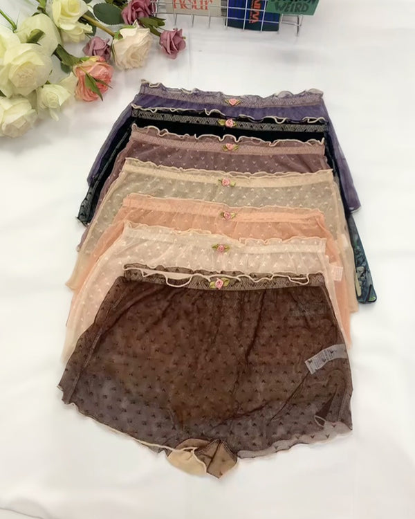 PACK OF 6: Multipack Women's Heart Lace Flower Decoration High Elastic Underwear