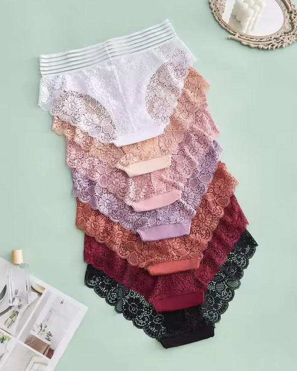 PACK OF 6: Women's Sexy High Waist Tummy Control Seamless Flower Lace Breathable Panties