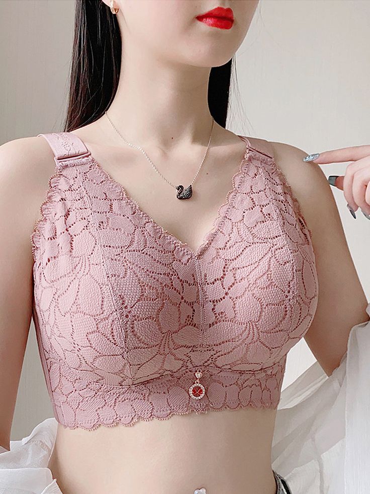 PACK OF 3 Women Bras Full Coverage Ultra-thin Flower Wireless Plus size Underwear