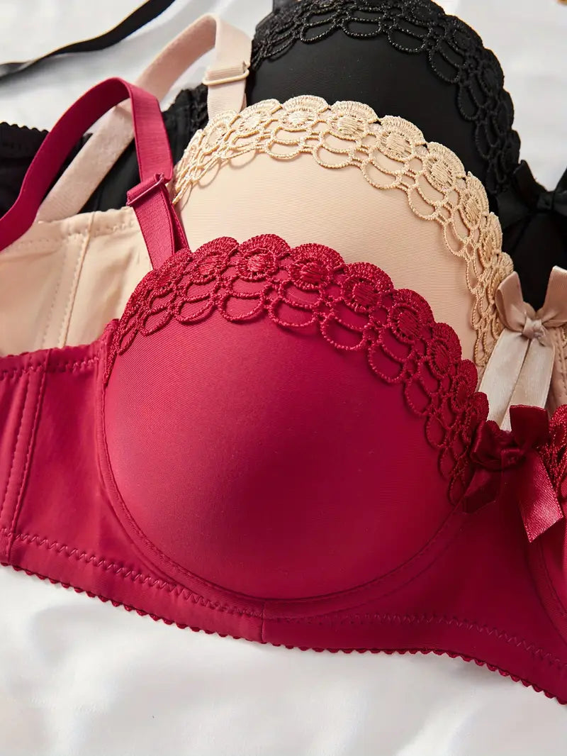 3pcs Sexy Medium Support Underwire Push Up Bras