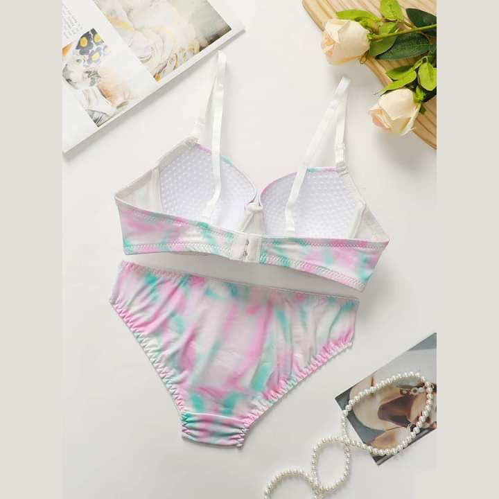 Rainbow Moon Print Padded Bra and Panty Set