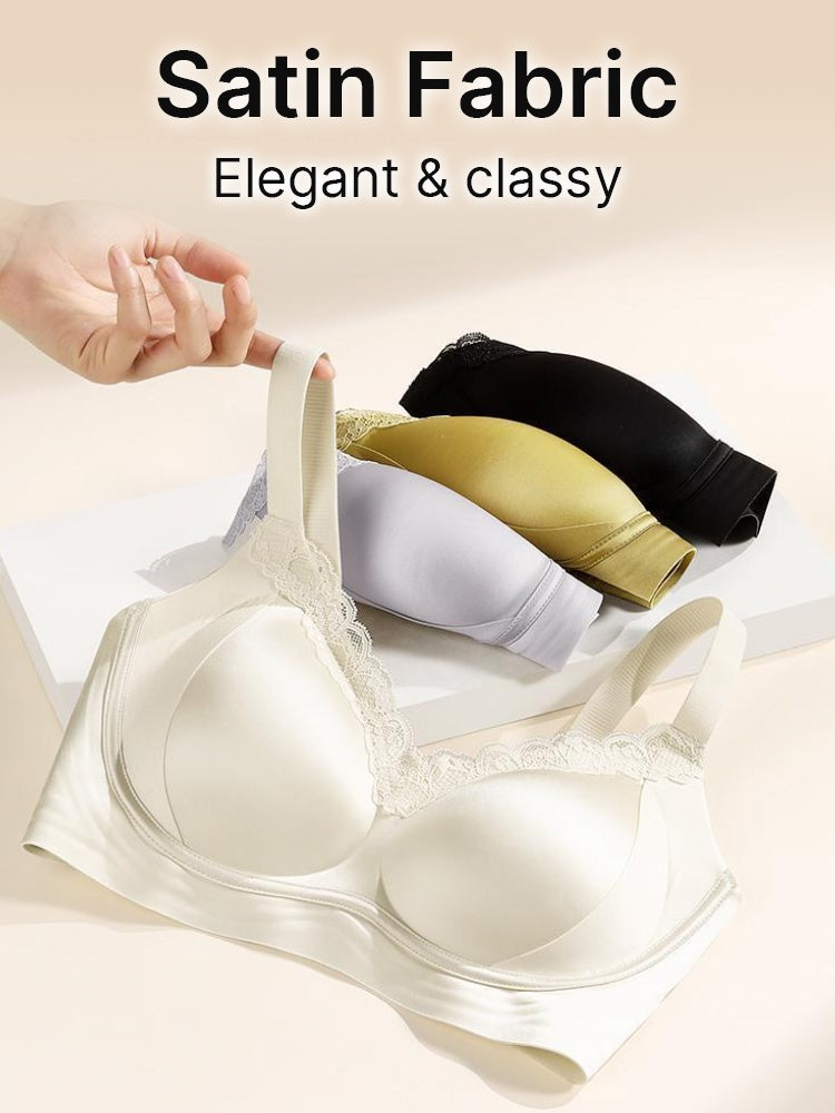 PACK OF 3: VEIMIA Delicate Lace Bra Anti-sagging Lift & Wireless Soft Support With Airy Pads, Silky Satin For Gentle Comfort